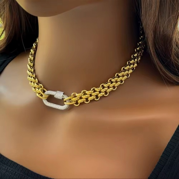 Double Link 18K Gold Stainless Steel Elegant Gold Chain Necklace - Picture 1 of 10